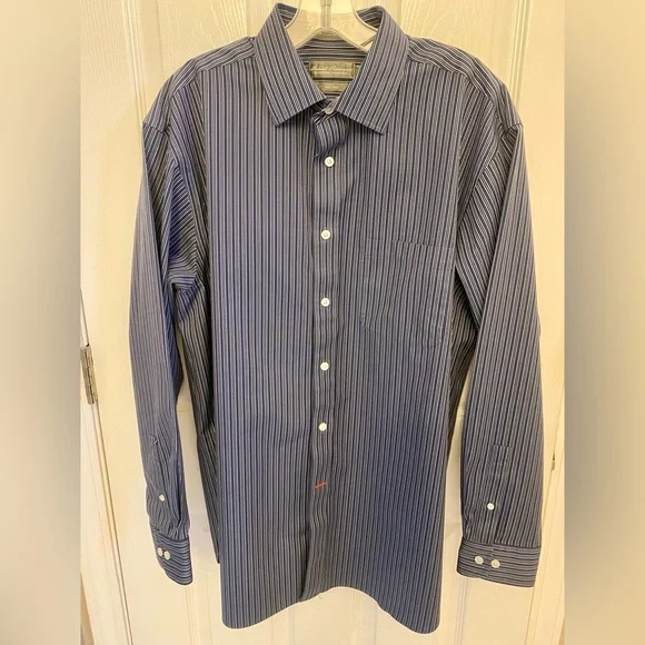Daniel Cremieux NON IRON Blue Striped Dress Shirt - Picture 1 of 6